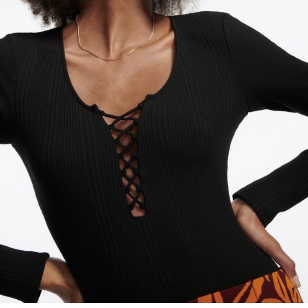 Zara black cross tie bodysuit size small